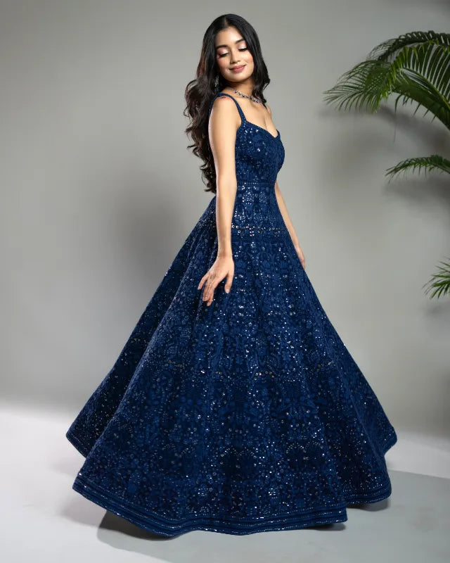 Royal Blue Chikankari Anarkali Dress – shahmeenhusain