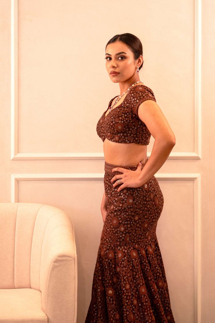 Mocha Mousse Chikankari Lehenga set
