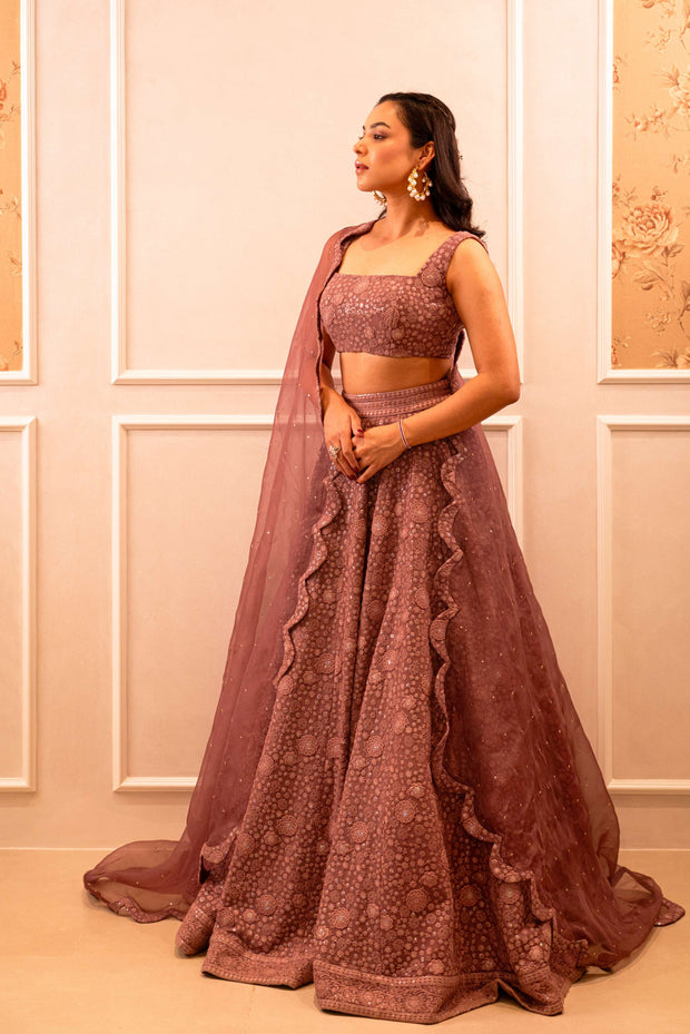Mauve Chikankari Lehenga Set