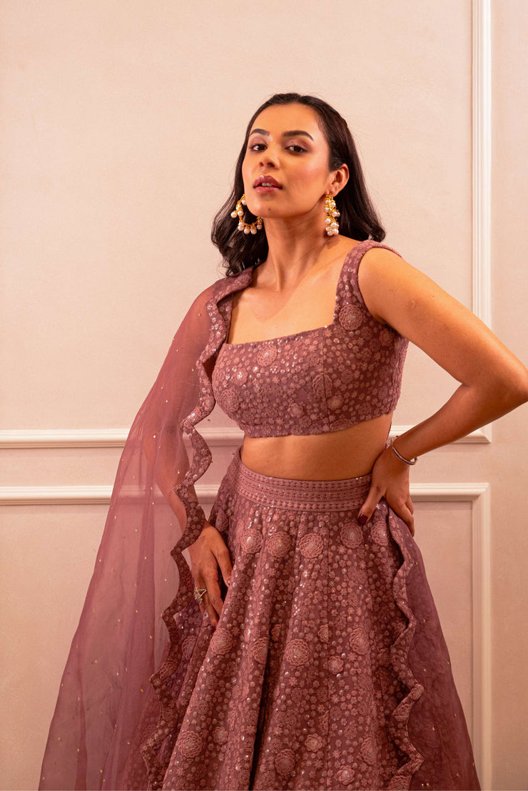Mauve Chikankari Lehenga Set