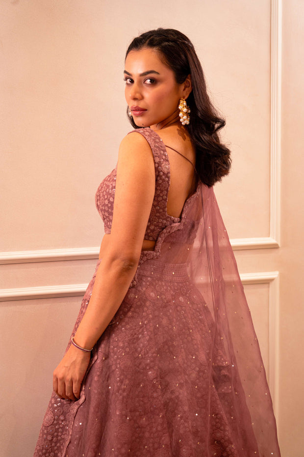 Mauve Chikankari Lehenga Set