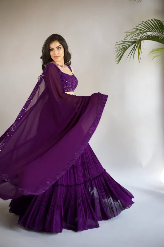 Violet Chikankari  Pleated Lehenga Set