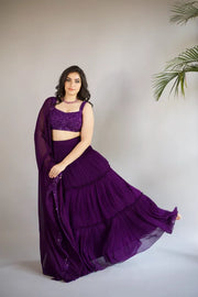 Violet Chikankari  Pleated Lehenga Set