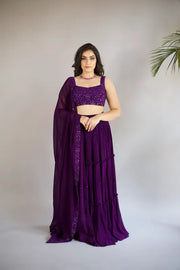 Violet Chikankari  Pleated Lehenga Set