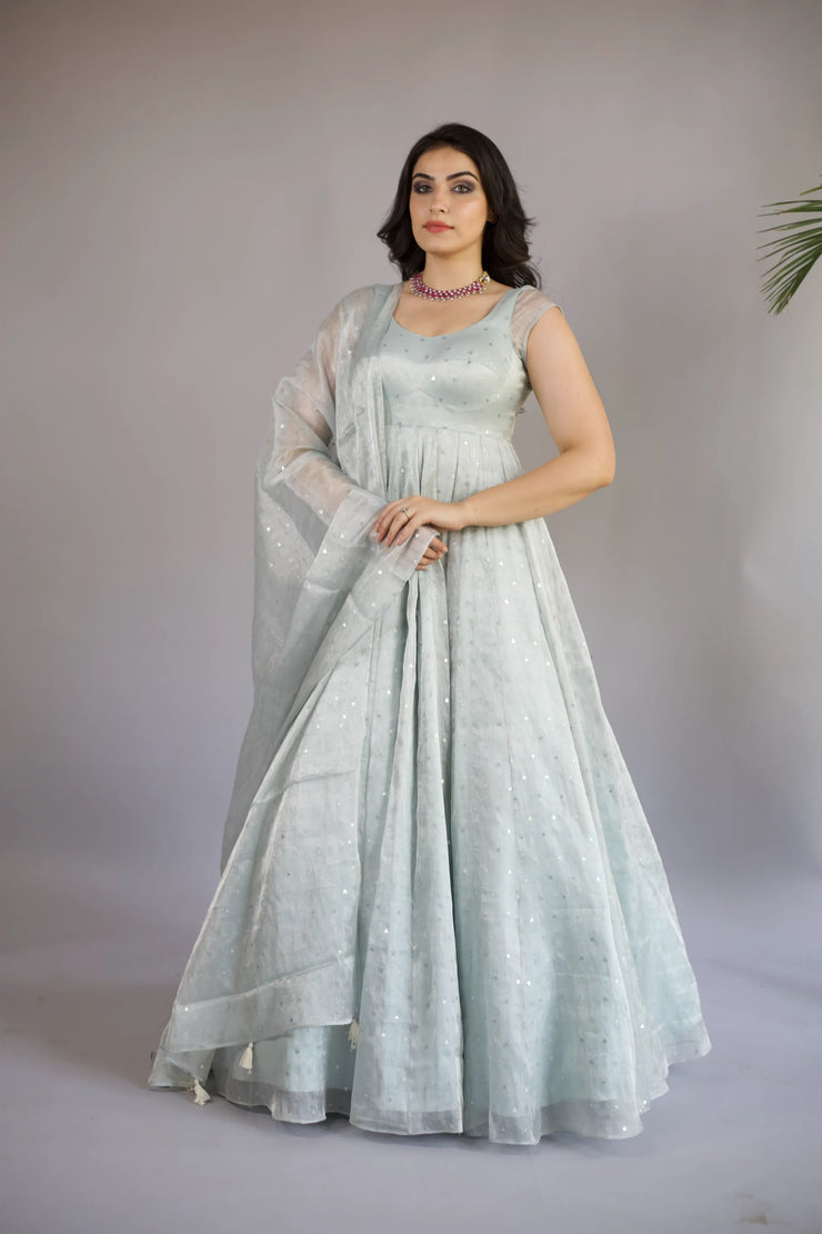 Sky Blue Tissue Anarkali Set