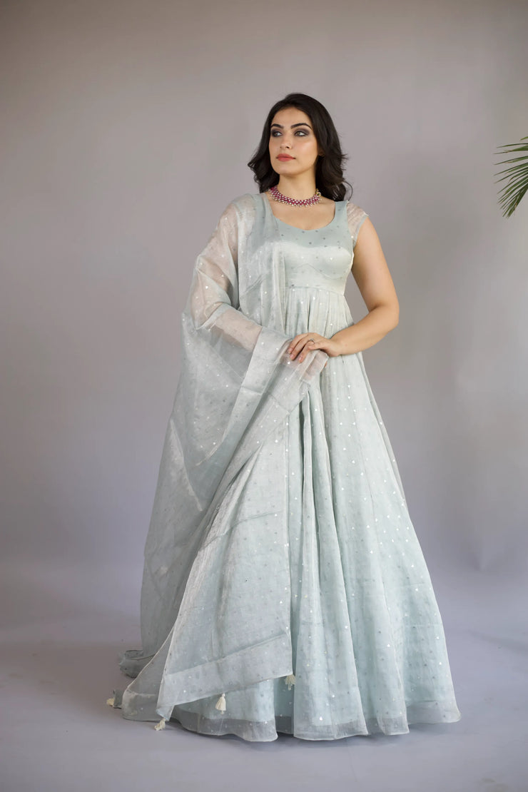 Sky Blue Tissue Anarkali Set