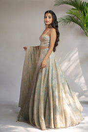 Powder Blue Embellished Printed Lehenga Set