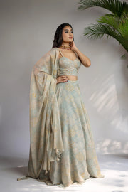 Powder Blue Embellished Printed Lehenga Set