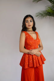 Rust Orange Chikankari Palazzo Set