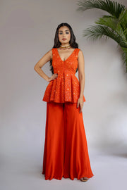 Rust Orange Chikankari Palazzo Set