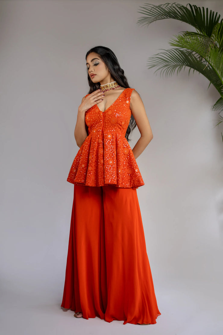 Rust Orange Chikankari Palazzo Set