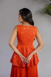 Rust Orange Chikankari Palazzo Set