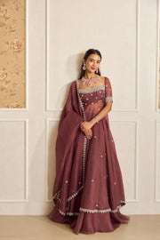 Mauve Pink Anarkali Skirt Set with Dupatta