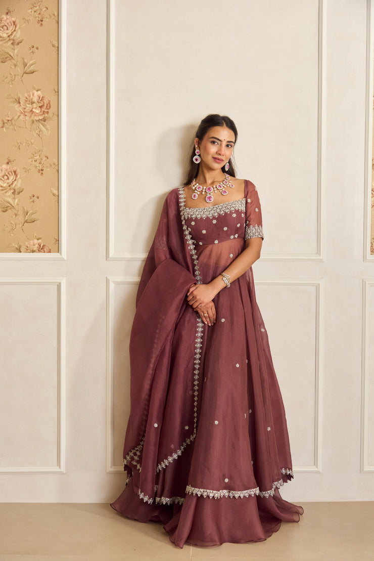 Mauve Pink Anarkali Skirt Set with Dupatta