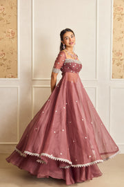 Mauve Pink Anarkali Skirt Set with Dupatta
