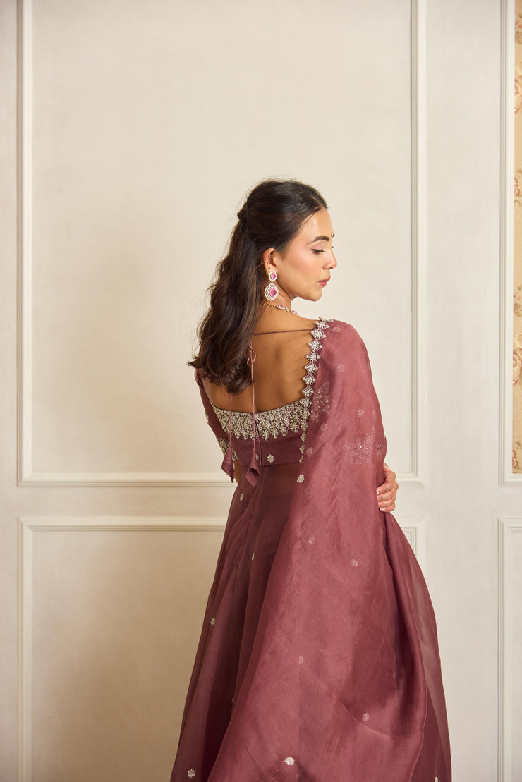 Mauve Pink Anarkali Skirt Set with Dupatta