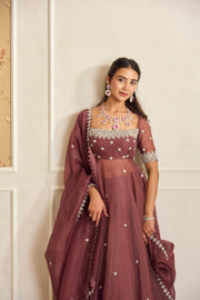Mauve Pink Anarkali Skirt Set with Dupatta