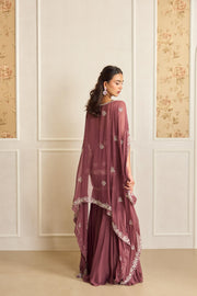 Mauve Pink Embroidered Tunic Set with Cape