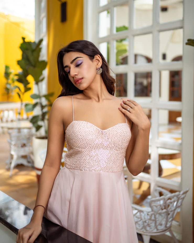 Pink Embellished Tiered Gown