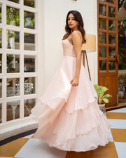 Pink Embellished Tiered Gown