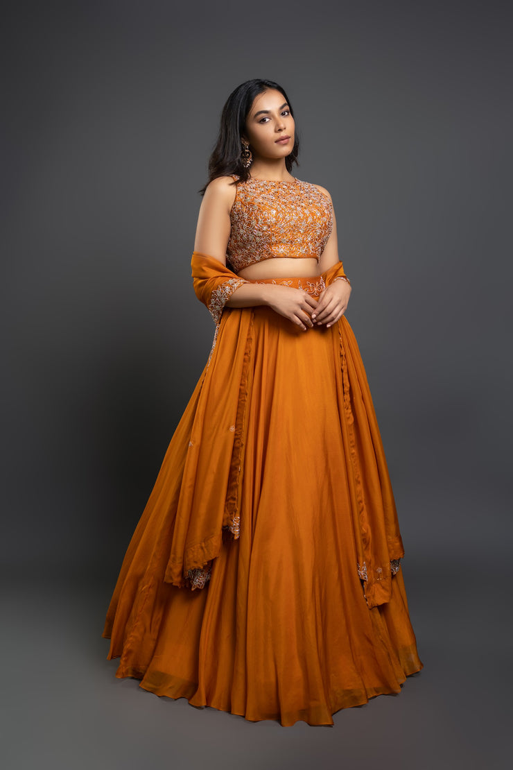 Orange Embellished Lehenga Set