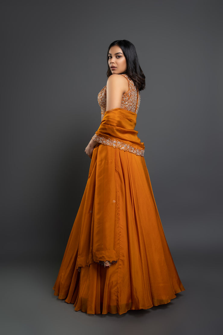 Orange Embellished Lehenga Set